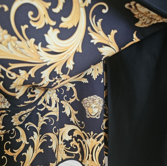 VERSACE 2019 Black Barocco Dress with Gold Medusa Buttons - Picture 9 of 17